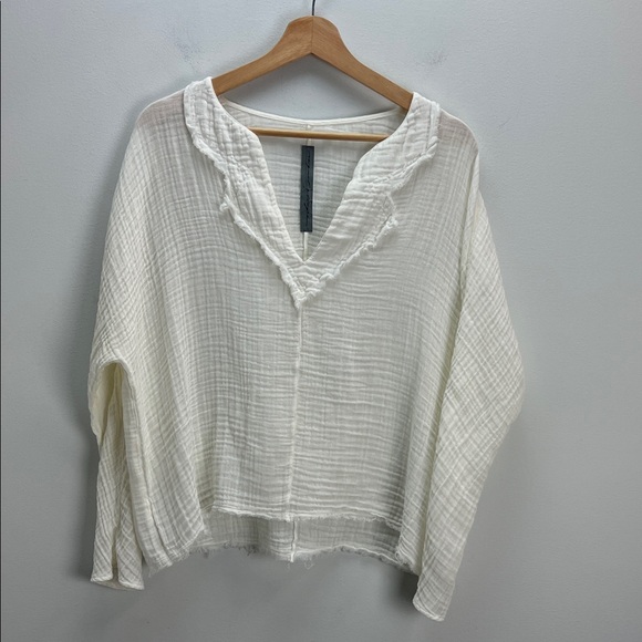 Raquel Allegra Gauze Top White Cotton Lightweight Beachy Handmade USA Medium - Picture 1 of 9